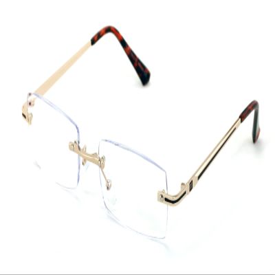 V.W.E. Men Metal Rimless Diamond Cut Anti Blue Blocker UV Reading Glasses - Clear Lens Readers (Gold, 1.75, multiplier_x)