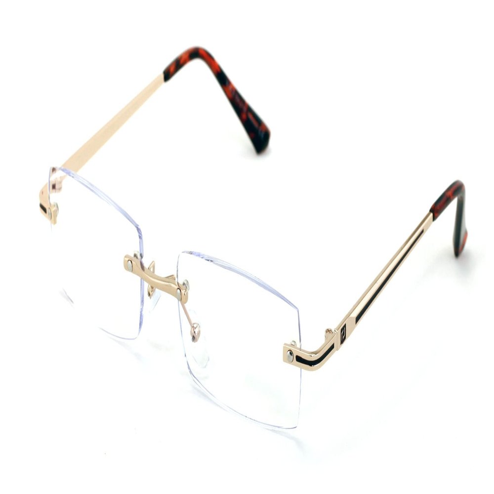 V.W.E. Men Metal Rimless Diamond Cut Anti Blue Blocker UV Reading Glasses - Clear Lens Readers (Gold, 1.75, multiplier_x)