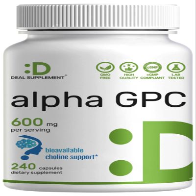 Alpha GPC 600mg Per Serving, 240 Capsules  Bioavailable Choline Replenishment Nootropic Brain Health Supplements for Memory and Focus  Non-GMO, Gluten Free