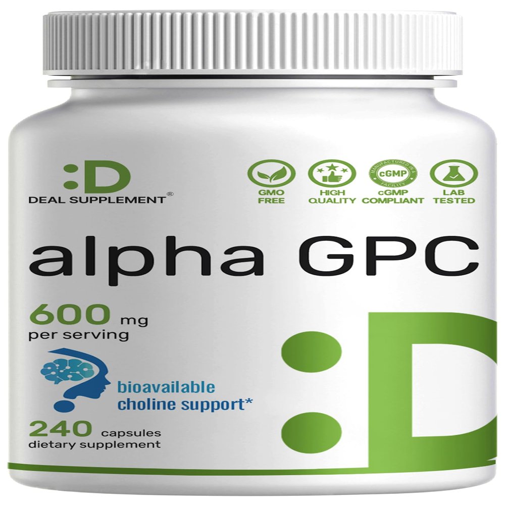 Alpha GPC 600mg Per Serving, 240 Capsules  Bioavailable Choline Replenishment Nootropic Brain Health Supplements for Memory and Focus  Non-GMO, Gluten Free