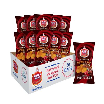 Better Made BBQ Barbecue Potato Chips - Sweet, Red Hot, Honey, Sweet Heat - Snacks - Family Owned Since & Operated (SWEET HEAT BBQ, 50 PACK 1OZ)