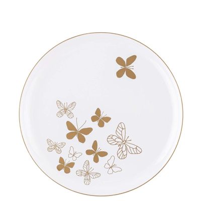 EcoQuality 8.6" inch Round White Plastic Plates with Gold Butterfly Design - Disposable China Like Party Plates, Heavy Duty Dinner Charger Plates, Salad Plate, Dessert, Weddings, Serveware (20 PACK)