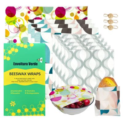 9 Pack Beeswax Food Wraps - Organic Biodegradable Zero Waste Sustainable Plastic Free Food Storage - Eco Friendly Reusable Wraps Cheese Sandwich Paper Wraps