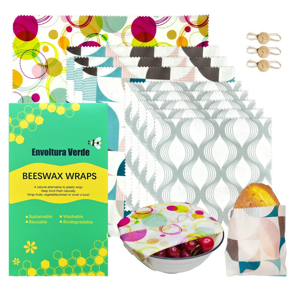 9 Pack Beeswax Food Wraps - Organic Biodegradable Zero Waste Sustainable Plastic Free Food Storage - Eco Friendly Reusable Wraps Cheese Sandwich Paper Wraps