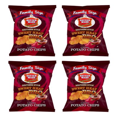 Better Made BBQ Barbecue Potato Chips - Sweet, Red Hot, Honey, Sweet Heat - Snacks - Family Owned Since & Operated (SWEET HEAT BBQ, 4 PACK FAMILY SIZE)