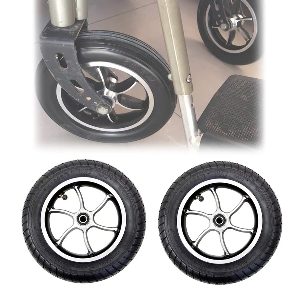 10 Inch Replacement Front Wheels, Small Pneumatic Tires, Electric Wheelchair Accessories, Anti-Slip Casters, Model 102, Bearing 12mm(1/2inch), 1 Pair