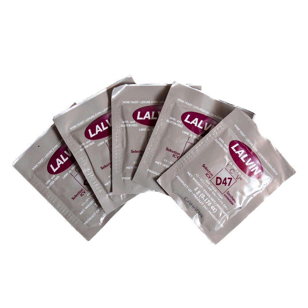 Craft A Brew - Lalvin ICV-D47 Wine Yeast - Dry Wine Yeast - For Full-Bodied, Complex White Wines & Meads - Ingredients for Home Fermenting - Wine Making Supplies - [5 Pack]