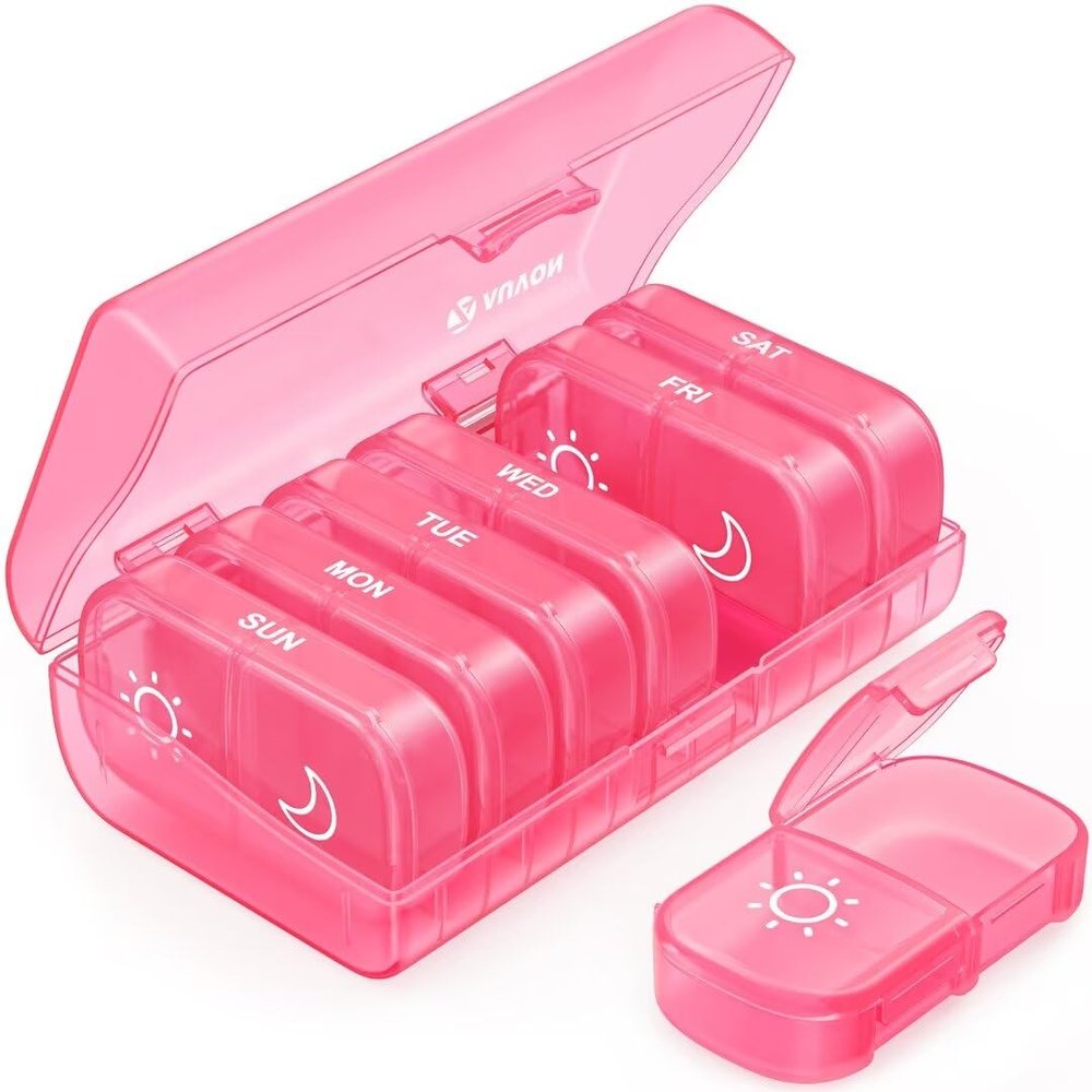 AUVON XL Weekly Pill Organizer 2 Times a Day, AM PM Pill Case with One-Side Large Opening for Easy to Use, Pill Box 7 Day Travel Medication Organizer for Medications, Vitamins, Fish Oils, Supplements