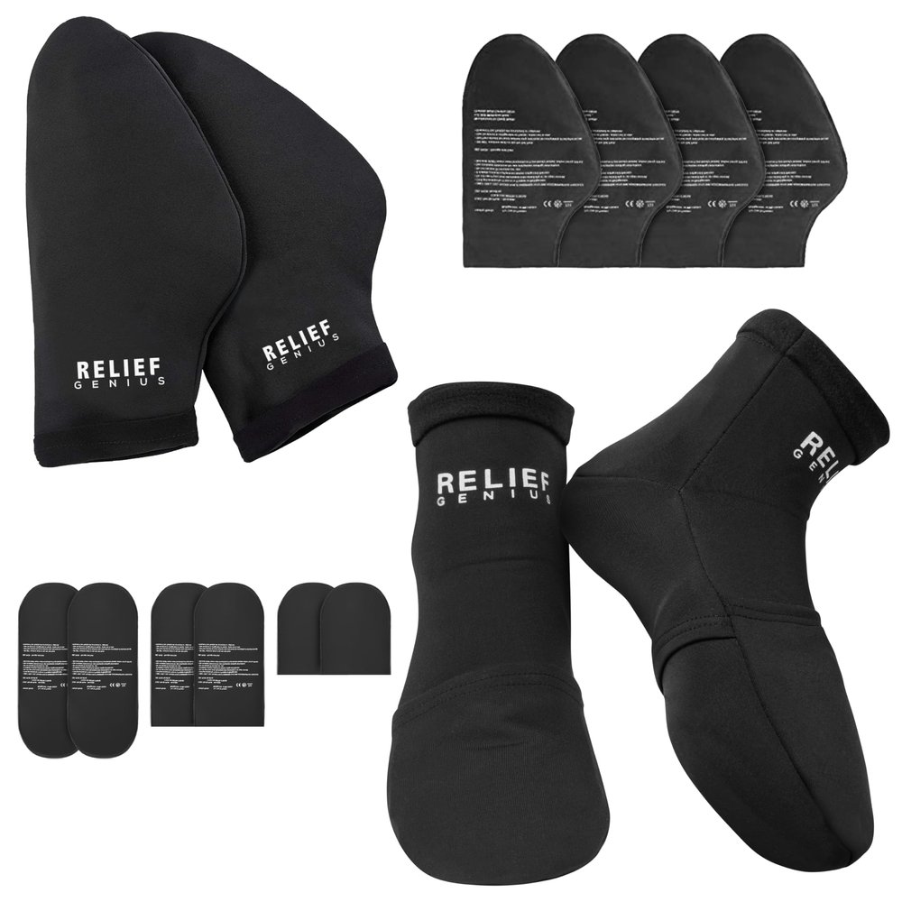 Relief Genius Cold Therapy Socks & Hand Ice Pack Cooling Gloves for Chemotherapy Neuropathy, Chemo Care Package for Women and Men, Large