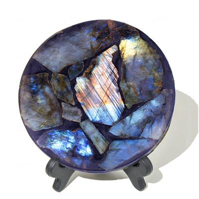 YEDECOR Natural Labradorite Polished Slice Flash Labradorite Gemstone Slice for Reiki, Chakra, Meditation, Collection, Home Dcor Rock Quartz Crystal Healing Ornament Specimen + Pedestal