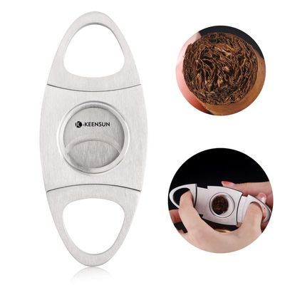 KEENSUN - Cigar Cutter, Stainless Steel Guillotine Double Blades and Cone Handle, Portable Cigar Clippers Tool with Gift Box (Silver)