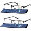 Bifocal Reading Glasses for Men, No Line Bifocals Progressive MultiFocus Readers, Wide Clear Top Transition Non Prescription Multifocal Eyeglasses,Large Anti Blue Light Multi focals Half Frame +1.0 view 1