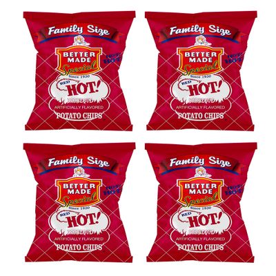 Better Made BBQ Barbecue Potato Chips - Sweet, Red Hot, Honey, Sweet Heat - Snacks - Family Owned Since & Operated (RED HOT, 4 PACK FAMILY SIZE) - Spicy, Crunchy, Lunch