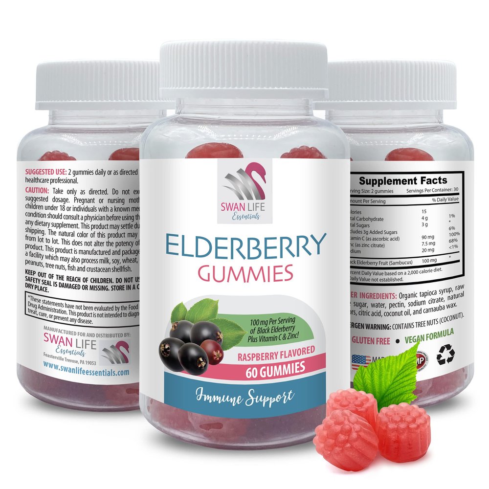 Antioxidant-Rich - Elderberry Gummies - All-Natural Immune Support - Delicious Raspberry Flavor, Non-GMO, Gluten-Free, Black Elderberry with Vitamin C, Natural Antioxidants, 1 Bottle, 60 Gummies