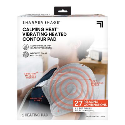 Calming Heat Vibrating Heating Contour Pad by Sharper Image- Weighted Electric Heating Pad with Massaging Vibrations, 12 Settings- 3 Heat, 9 Massage- 27 Relaxing Combinations, 14.5 x 14.5, 4 lbs