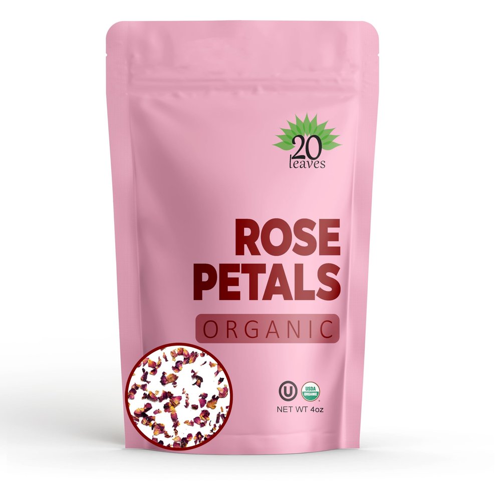 Dried Rose Petals - 100% Certified Organic - Herbs - Red Rose Petals for Loose Leaf Tea, Cocktails and Cakes - 4oz Resealable Bag - 1 Pack