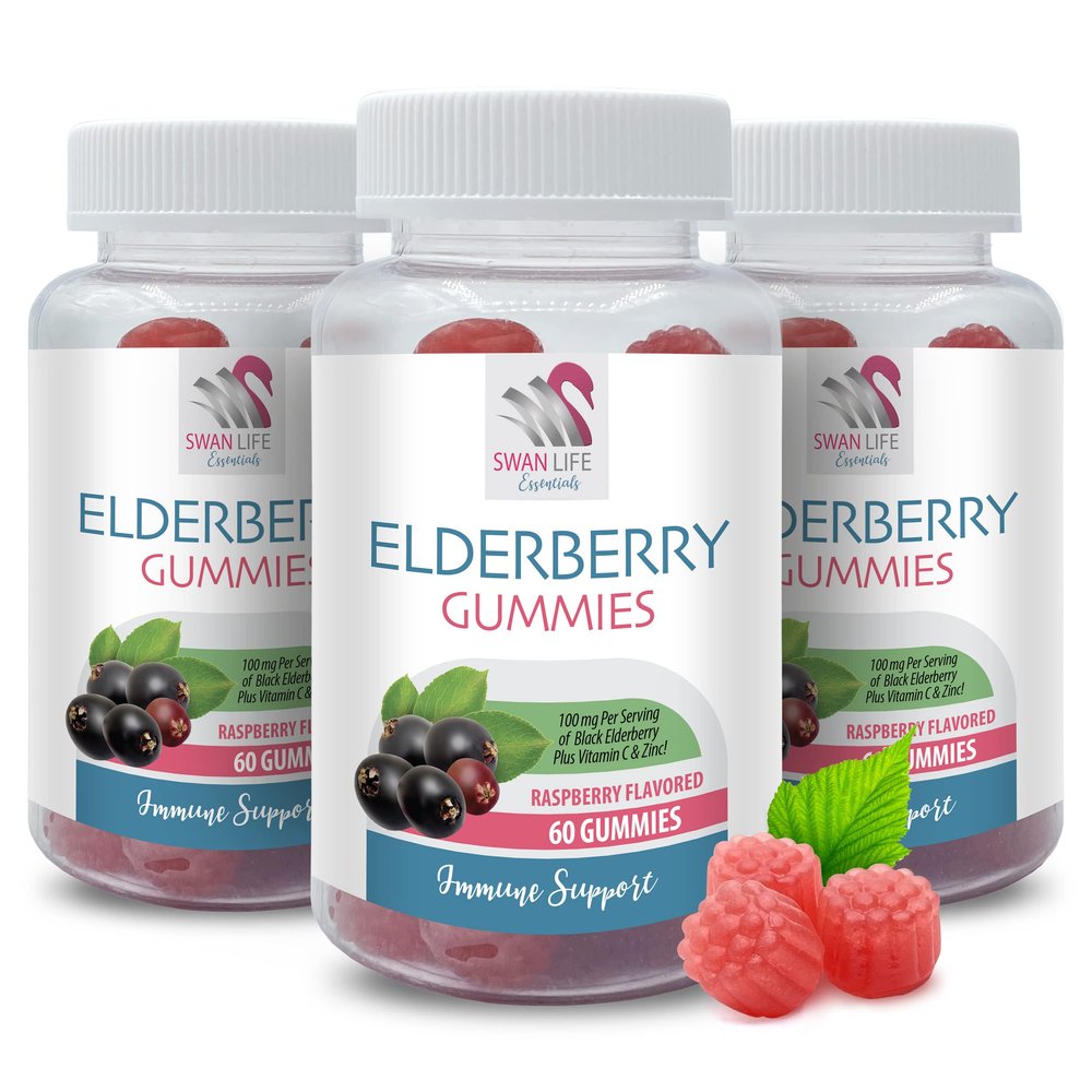 All-Natural Immune Support - Elderberry Gummies - Natural Antioxidants, Vitamins, Tasty Raspberry Flavor, Non-GMO, Gluten-Free, Dairy-Free, Black Elderberry with Vitamin C, 3 Bottle, 180 Gummies