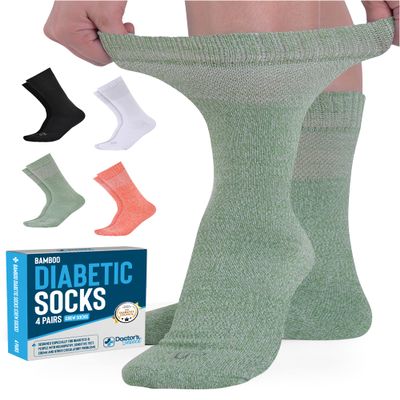Doctor's Select Bamboo Viscose Diabetic Socks Women - 4 Pairs Crew Diabetic Socks for Women Size 6-9