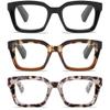 3 Pack Readers for Women Oprah Style Square Reading Glasses with Spring Hinge Blue Light Blocking for Men Ladies HCB +2.0 view 1