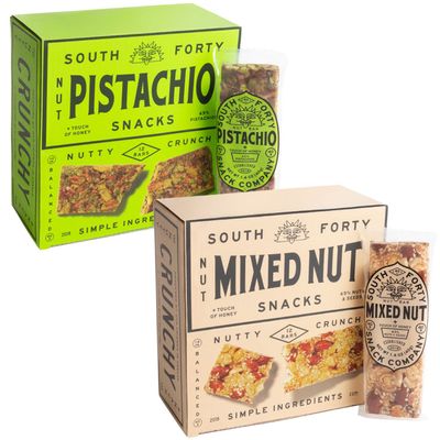 South 40 Snacks Pistachio and Mixed Nut Bar, Extra Crunchy Nut Snack Bar, Simple Ingredients, Honey and Sugar, Unique Delicious Healthy Nut Clusters, Individually Wrapped (40g Bar, Pack of 12)