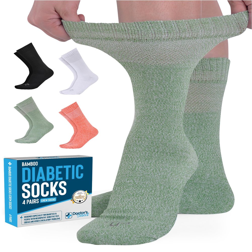 Doctor's Select Bamboo Viscose Diabetic Socks Women - 4 Pairs Crew Diabetic Socks for Women Size 6-9
