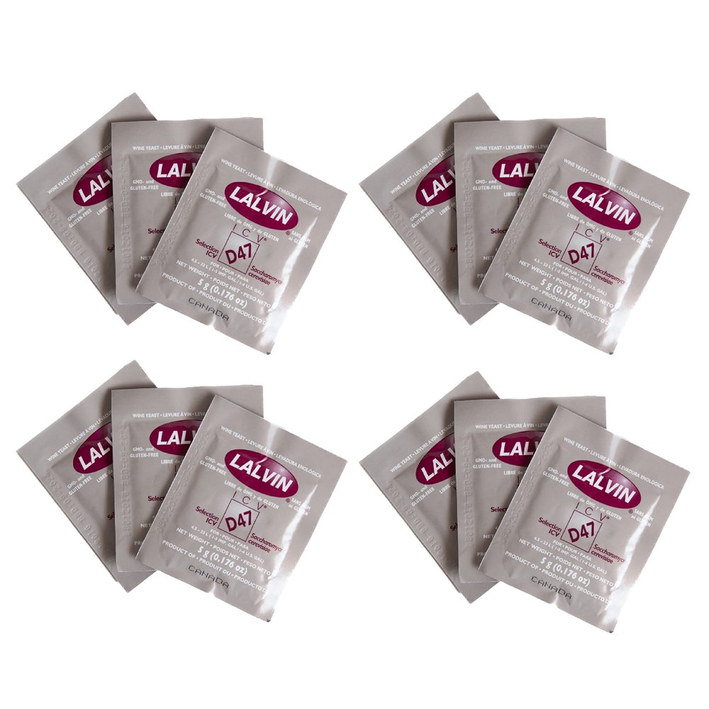 Craft A Brew - Lalvin ICV-D47 Wine Yeast - Dry Wine Yeast - For Full-Bodied, Complex White Wines & Meads - Ingredients for Home Fermenting - Wine Making Supplies - [12 Pack]