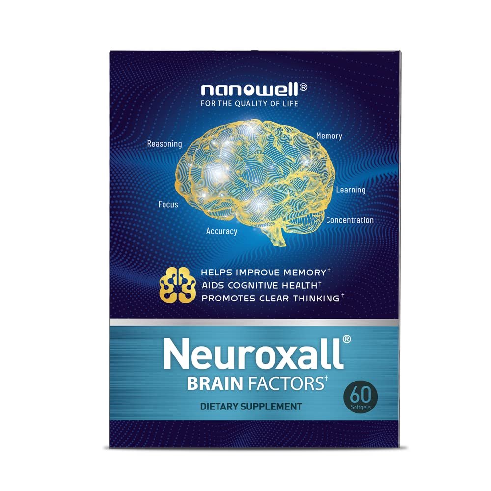 NANOWELL Neuroxall Brain Factors - Cognitive Support with Vitamin B6, Astaxanthin, Ginkgo Biloba Extract & Phosphatidylserine - Boosts Brain Health, Memory & Focus - 60 Softgels
