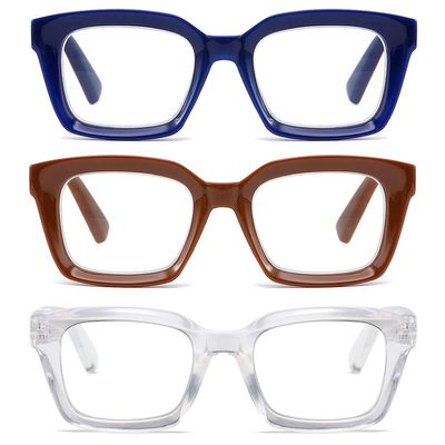 3 Pack Readers for Women Oprah Style Square Reading Glasses with Spring Hinge Blue Light Blocking for Men Ladies LZT +3.25