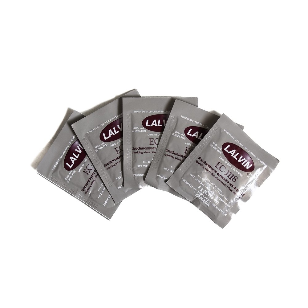 Craft A Brew - Lalvin EC-1118 Wine Yeast - Neutral Dry Wine Yeast - For Reds, Whites & Sparkling Wines, Hard Ciders & Seltzers - Ingredients for Home Fermenting - Wine Making Supplies - [5 Pack]