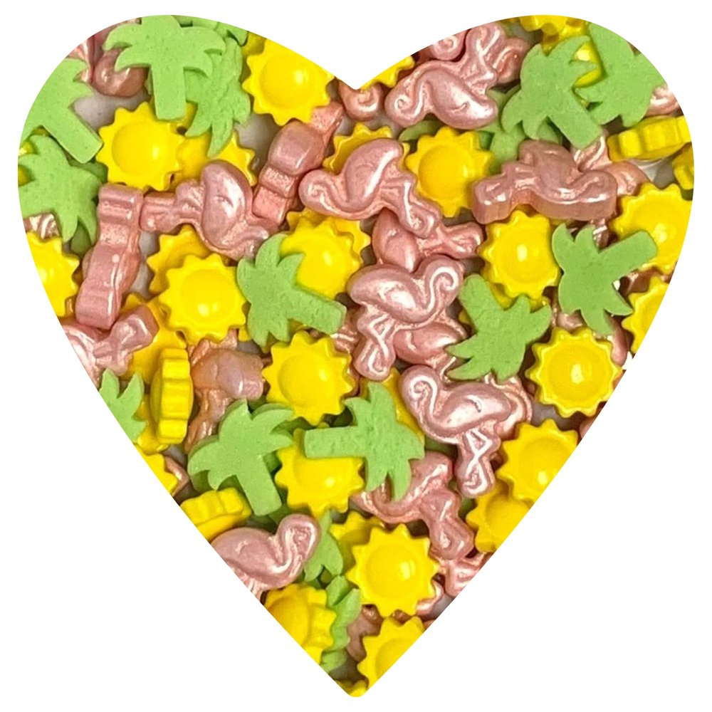 COOL MOM SPRINKLES Flamingo, Palm Tree, Sun Sprinkles (4 oz.) Tropical Beach Themed Sprinkles for Decorating Ocean Cakes, Cupcakes, Cookies & Desserts Mixed in the USA/Gluten-Free