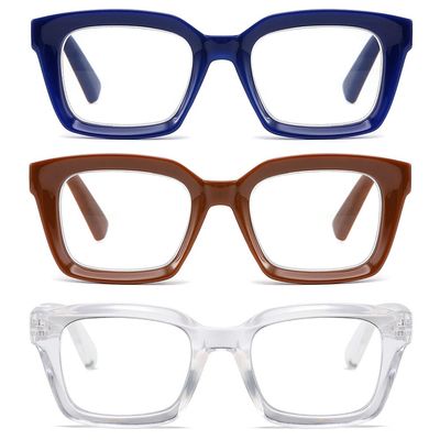 3 Pack Readers for Women Oprah Style Square Reading Glasses with Spring Hinge Blue Light Blocking for Men Ladies LZT +1.5