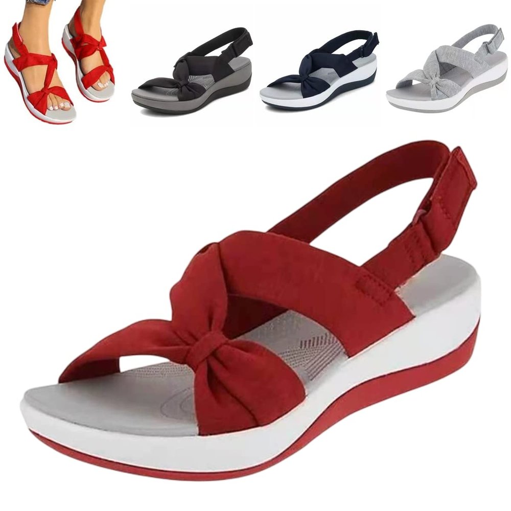 ZHONGLE Women's Dr.Care Orthopedic Arch Support Reduces Pain Comfy Sandal,Women's Ultra-Comfy Breathable Sandals,Orthotic Sandals for Women (Red,7.5)