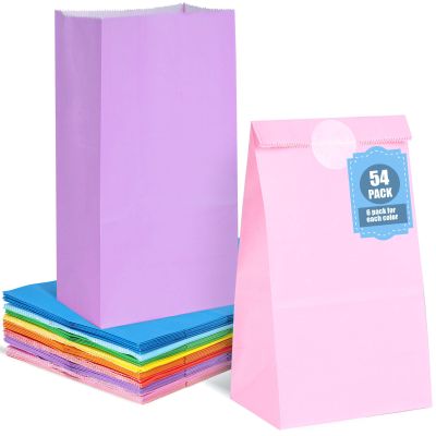 VGOODALL 54 Pack Party Favor Bags, 9 Colors Paper Bags Bulk for Birthdays Baby Showers Weddings Crafts, 8.7" x 4.7" x 3.1" Solid Color Goodie Packaging Supplies
