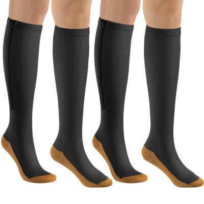 bropite Zipper Compression Socks Women & Men - 2Pairs Calf Knee High 15-20mmHg Closed Toe Compression Stocking