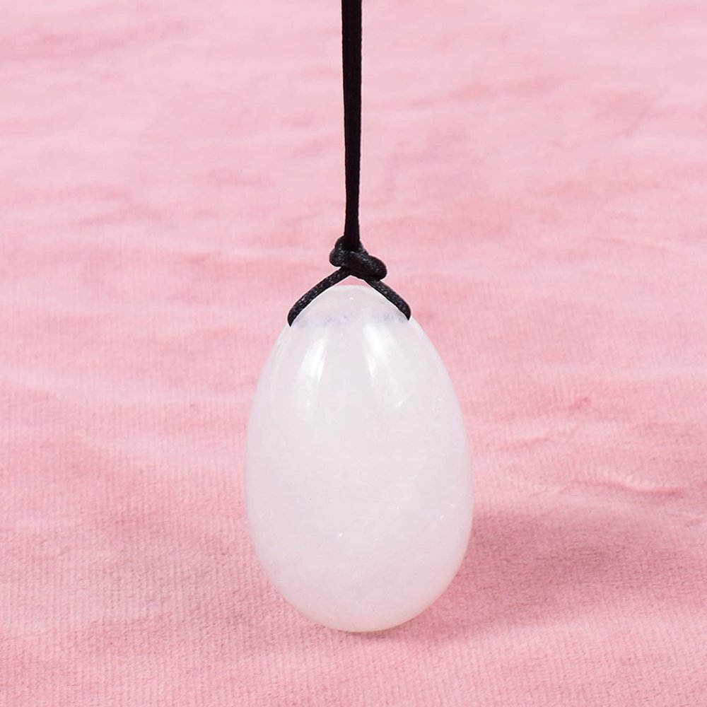 AOWNE 40x25MM Yoni Egg Natural Stone Kegel Massage Ball Crystal Rose Quartz Jade Tool,White Jade