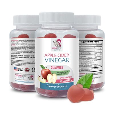 Natural Digestive Support - APPLE CIDER VINEGAR GUMMIES - healthy skin supplemen - energy booster, apple cider vinegar gummies with the mother, detox, vegan, gluten-free, non-GMO, 1 Bot, 60 Gummies