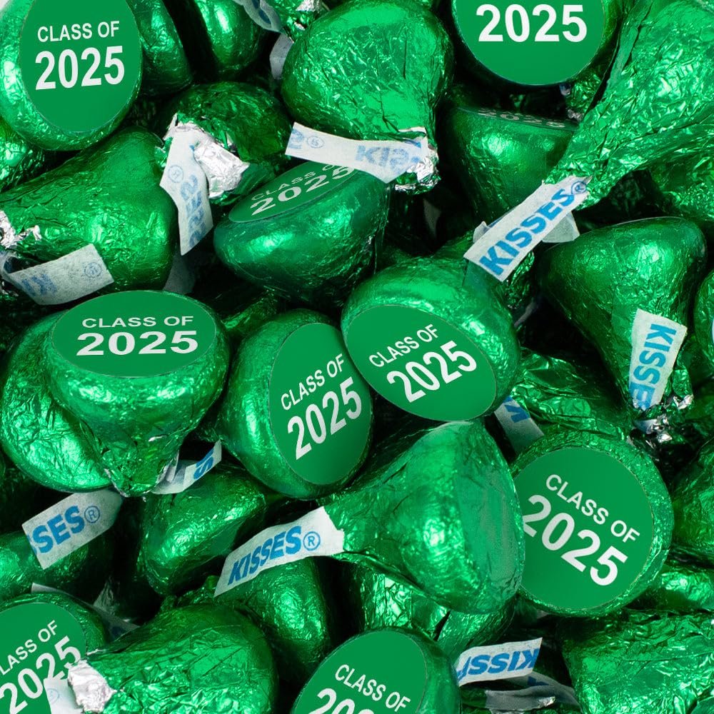 170 Pcs Green Graduation Candy Class of 2025 Kisses Chocolate (1.7 lb, Approx. 170 Pcs)
