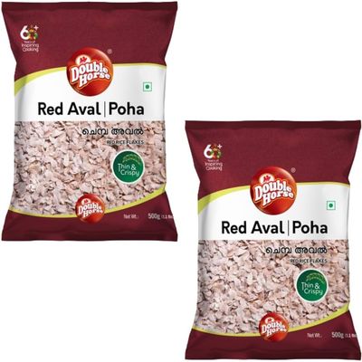 Red Matta Rice Flakes Poha Aval Double Horse 1KG - PACK OF 2