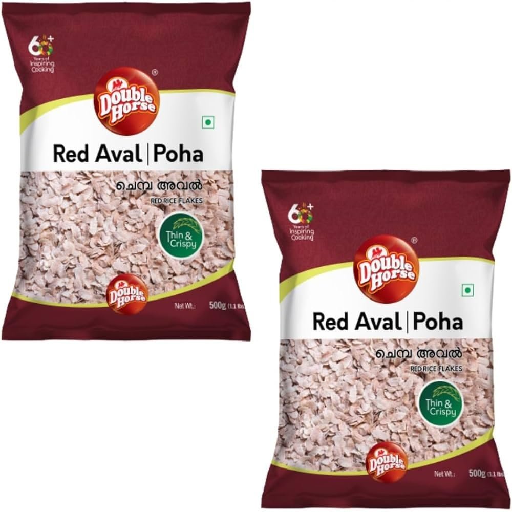 Red Matta Rice Flakes Poha Aval Double Horse 1KG - PACK OF 2