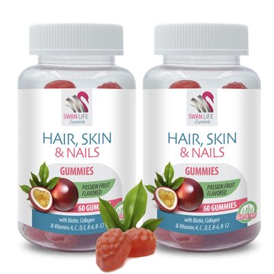 Delicious Daily Beauty Boost - HAIR, SKIN & NAILS GUMMIES - Vitamins A, B, C, D, E, B-6, B-12, PABA, Collagen, biotin vitamins for hair skin and nails women, Antioxidant, 2 Bottles, 120 Gummies