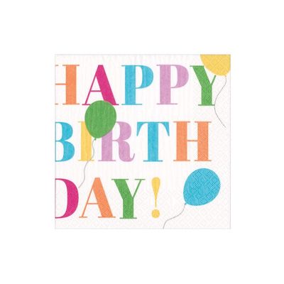 Caspari Birthday Surprise Boxed Cocktail Napkins in White- 40 Per Box - 2 Packages