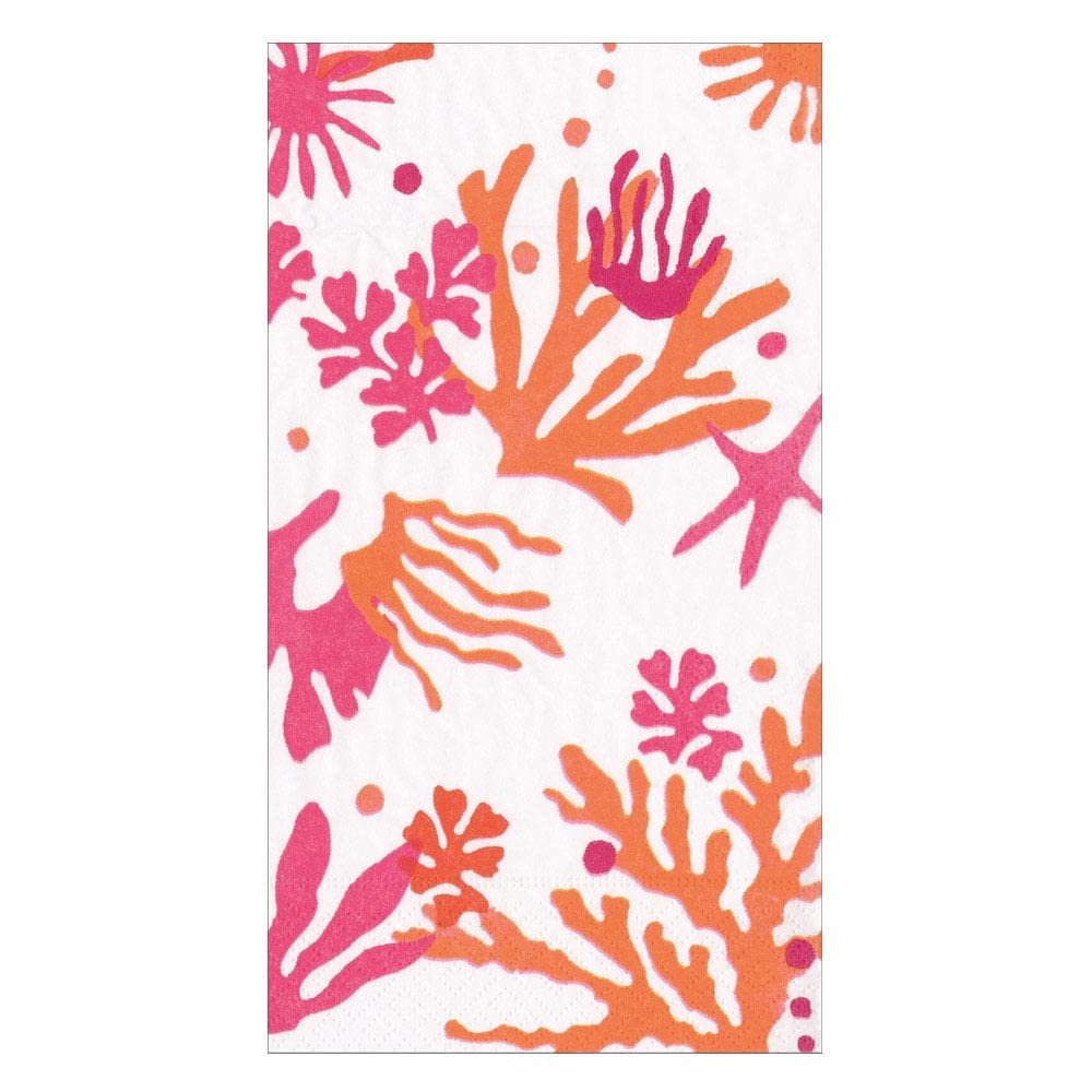 Caspari Matisse Guest Towel Napkins in Coral & Orange - 15 Per Package - 4 Packages