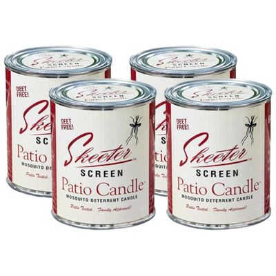 Skeeter Screen 90400 Patio Candle  80 Hour Burn Time  Clean-Burning Essential Oil Formula  Lead-Free Wick  Fresh Outdoor Scent for Patios, Decks, Balconies  15 Oz (Pack of 4)