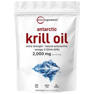 Micro Ingredients Antarctic Krill Oil Supplement, 2,000mg Per Serving, 240 Softgels, Triple Strength, Rich in Omega-3s EPA, DHA & Natural Astaxanthin, Supports Immune System & Brain Health