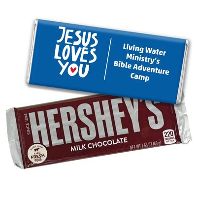 12ct Personalized Jesus Loves You Vacation Bible School Religious Candy Party Favors Chocolate Bars & Wrappers (12 Pack)