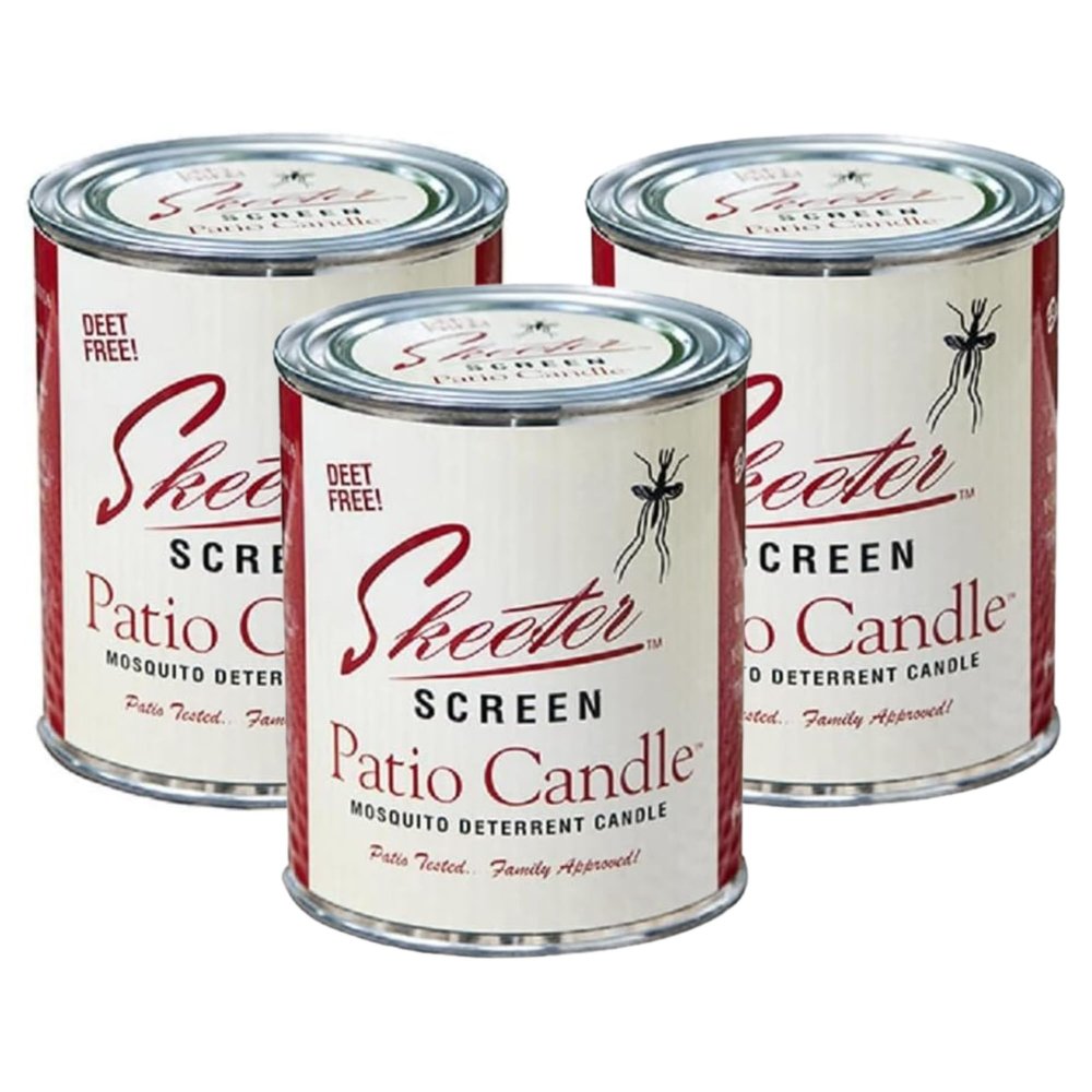 Skeeter Screen 90400 Patio Candle  80 Hour Burn Time  Clean-Burning Essential Oil Formula  Lead-Free Wick  Fresh Outdoor Scent for Patios, Decks, Balconies  15 Oz (Pack of 3)
