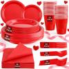 MirthMood 350PCS Red Disposable Plastic Plates,Red Dinnerware Set Includes 50 Dinner Plates, 50 Salad Plates, 50 Sets of Silverware, 50 Napkins and 50Pcs 12OZ Plastic Cups view 1