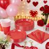 MirthMood 350PCS Red Disposable Plastic Plates,Red Dinnerware Set Includes 50 Dinner Plates, 50 Salad Plates, 50 Sets of Silverware, 50 Napkins and 50Pcs 12OZ Plastic Cups view 2