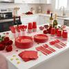 MirthMood 350PCS Red Disposable Plastic Plates,Red Dinnerware Set Includes 50 Dinner Plates, 50 Salad Plates, 50 Sets of Silverware, 50 Napkins and 50Pcs 12OZ Plastic Cups view 4