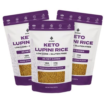 Aviate Keto Rice Orzo - Low Carb (3g Net) Lupini Rice/Pasta, High Protein (18g), Gluten-Free, Made with Lupin Flour, Plant Based Vegan, Keto-friendly - Slim Orzo Pasta (8oz) (Pack of 3)